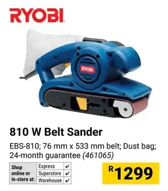 Builders Warehouse RYOBI 810 W Belt Sander offer