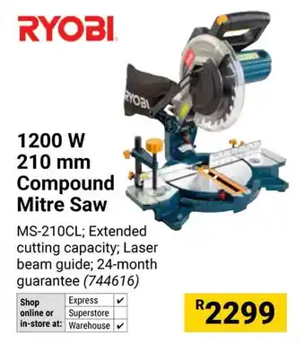 Builders Warehouse RYOBI 1200 W 210 mm Compound Mitre Saw offer