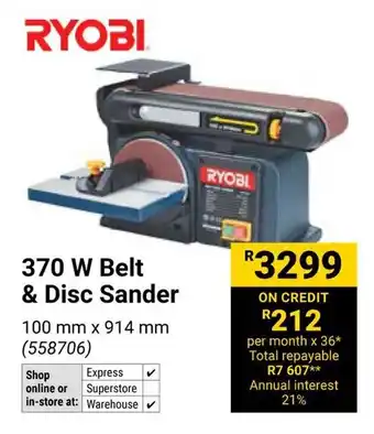 Builders Warehouse RYOBI 370 W Belt & Disc Sander offer