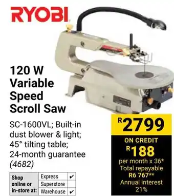 Builders Warehouse RYOBI 120W Variable Speed Scroll Saw offer