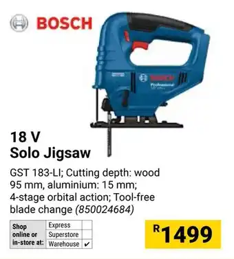 Builders Warehouse BOSCH 18V Solo Jigsaw offer