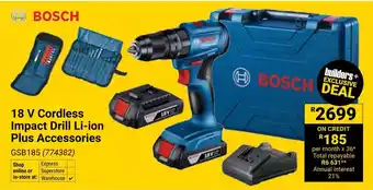 Builders Warehouse BOSCH 18 V Cordless Impact Drill Li-ion Plus Accessories offer