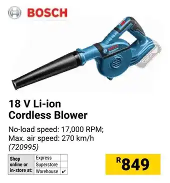 Builders Warehouse BOSCH 18 V Li-ion Cordless Blower offer