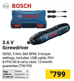 Builders Warehouse BOSCH 3.6 V Screwdriver offer