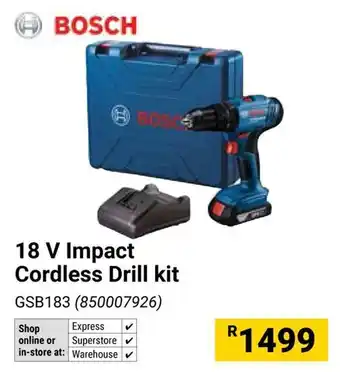 Builders Warehouse BOSCH 18 V Impact Cordless Drill kit offer