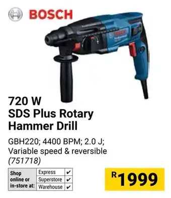 Builders Warehouse BOSCH 720W SDS Plus Rotary Hammer Drill offer