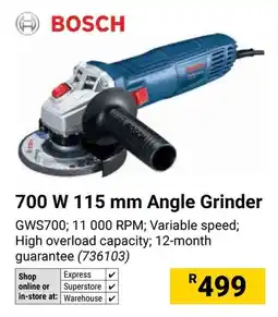 Builders Warehouse BOSCH 700 W 115 mm Angle Grinder offer