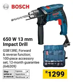 Builders Warehouse BOSCH 650 W 13 mm Impact Drill offer