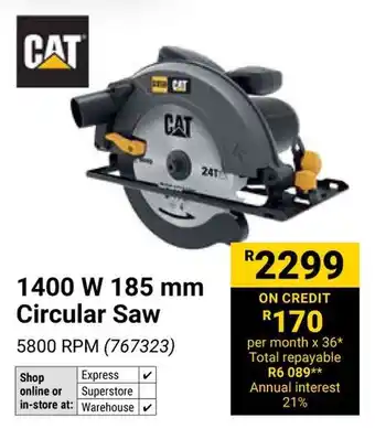 Builders Warehouse CAT 1400 W 185 mm Circular Saw offer