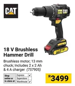 Builders Warehouse CAT 18 V Brushless Hammer Drill offer