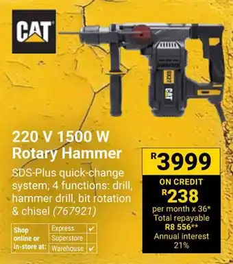 Builders Warehouse CAT 220 V 1500 W Rotary Hammer offer
