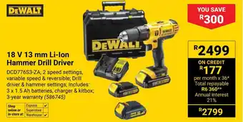 Builders Warehouse DEWALT 18 V 13 mm Li-Ion Hammer Drill Driver offer
