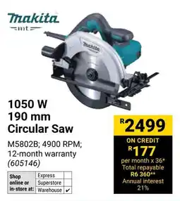 Builders Warehouse Makita 1050 W 190 mm Circular Saw offer