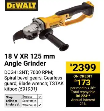 Builders Warehouse DEWALT 18 V XR 125 mm Angle Grinder offer