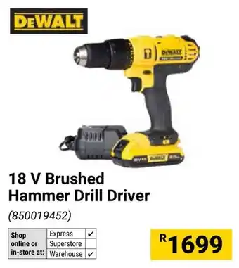 Builders Warehouse DEWALT 18 V Brushed Hammer Drill Driver offer