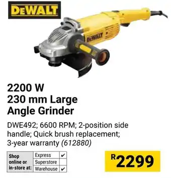 Builders Warehouse DEWALT 2200W 230 mm Large Angle Grinder offer