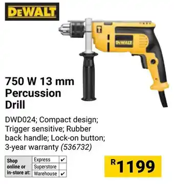 Builders Warehouse DEWALT 750W 13mm Percussion Drill offer