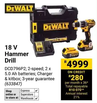 Builders Warehouse DEWALT 18V Hammer Drill offer