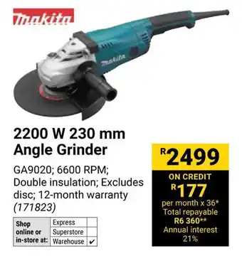 Builders Warehouse Makita 2200 W 230 mm Angle Grinder offer