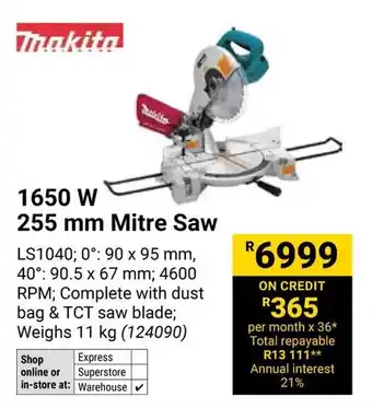 Builders Warehouse Makita 1650W 255 mm Mitre Saw offer