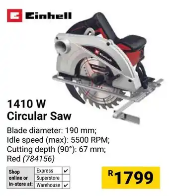 Builders Warehouse Einhell 1410W Circular Saw offer