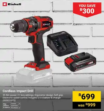 Builders Warehouse Einhell Cordless Impact Drill offer