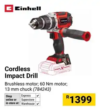 Builders Warehouse Einhell Cordless Impact Drill offer
