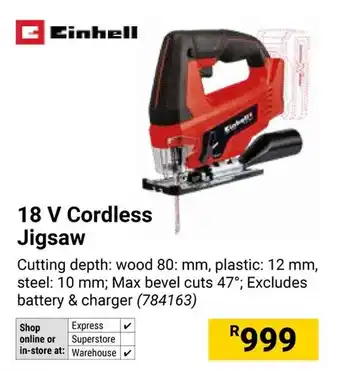Builders Warehouse Einhell 18 V Cordless Jigsaw offer