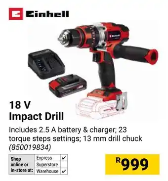 Builders Warehouse Einhell 18V Impact Drill offer