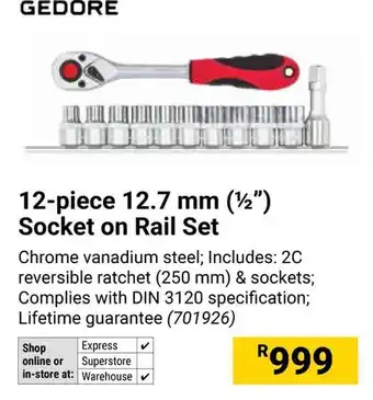 Builders Warehouse Gedore Socket on Rail Set offer