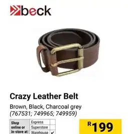 Builders Warehouse Beck Crazy Leather Belt offer