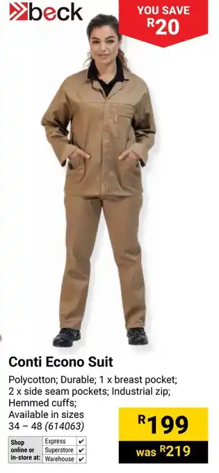 Builders Warehouse Beck Conti Econo Suit offer
