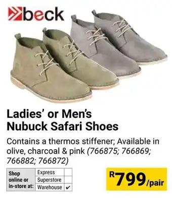 Builders Warehouse Beck Ladies' or Men's Nubuck Safari Shoes offer
