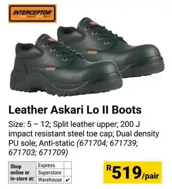 Builders Warehouse Interceptor Leather Askari Lo II Boots offer