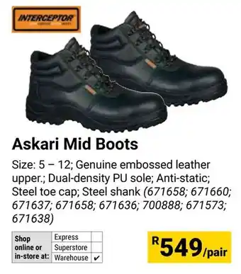 Builders Warehouse Interceptor Askari Mid Boots offer