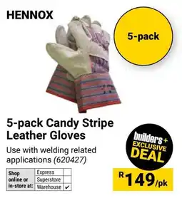 Builders Warehouse Hennox Candy Stripe Leather Gloves offer