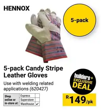 Builders Warehouse Hennox Candy Stripe Leather Gloves offer