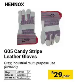 Builders Warehouse Hennox G05 Candy Stripe Leather Gloves offer