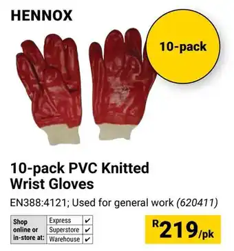 Builders Warehouse Hennox PVC Knitted Wrist Gloves offer