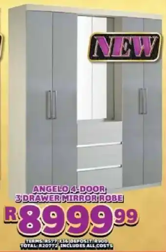 Angelo 4-door 3 drawer mirror robe