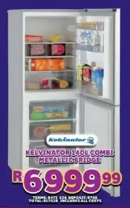 Lewis Kelvinator combi metallic fridge offer