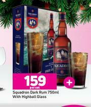 Squadron Dark Rum 750ml With Highball Glass-Per Set
