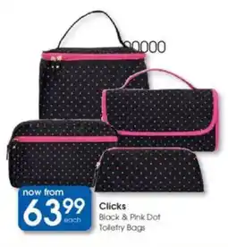Clicks Clicks Black & Pink Dot Toiletry Bags offer