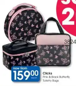 Clicks Clicks Pink & Black Butterfly Toiletry Bags offer