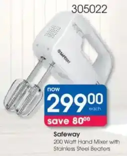 Clicks Safeway 200 Watt Hand Mixer with Stainless Steel Beaters offer
