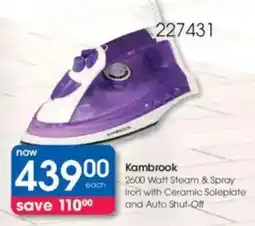 Clicks Kambrook 2600 Watt Steam & Spray Iron with Ceramic Soleplate and Auto Shut-Off offer