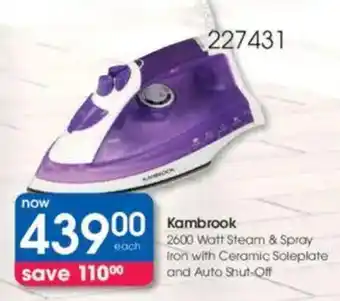 Clicks Kambrook 2600 Watt Steam & Spray Iron with Ceramic Soleplate and Auto Shut-Off offer