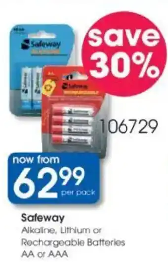 Clicks Safeway Alkaline, Lithium or Rechargeable Batteries AA or AAA offer