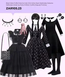 AliExpress Black Mesh Fluffy Dress for Kids Girls Gothic Style Wednesdy Costume Halloween Dress Up Party Children Outfits Disguise offer
