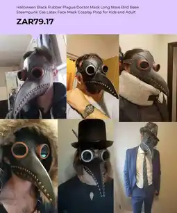 AliExpress Halloween Black Rubber Plague Doctor Mask Long Nose Bird Beek Steampunk Gas Latex Face Mask Cosplay Prop for Kids and Adult offer